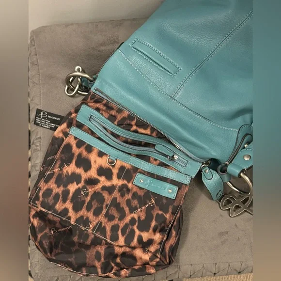 B. Makowsky Aqua Shoulder Bag with Silver Accents - Picture 7 of 8